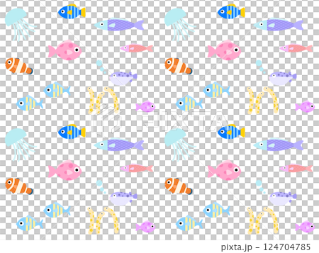 海の生き物のシームレスパターン C-1' 海の生き物のシームレスパターン C-1' 124704785