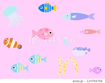 海の生き物のシームレスパターン C-3 海の生き物のシームレスパターン C-3 124704788
