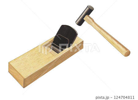 鉋（かんな）と金槌（かなづち）のイラスト 124704811