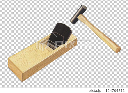 鉋（かんな）と金槌（かなづち）のイラスト 124704811