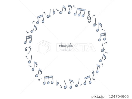 かわいい楽譜の音符で飾られた丸型のフレーム かわいい楽譜の音符で飾られた丸型のフレーム 124704906
