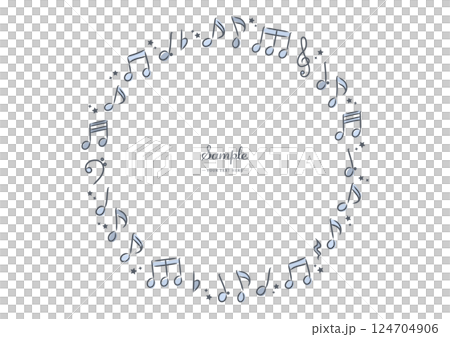 かわいい楽譜の音符で飾られた丸型のフレーム かわいい楽譜の音符で飾られた丸型のフレーム 124704906