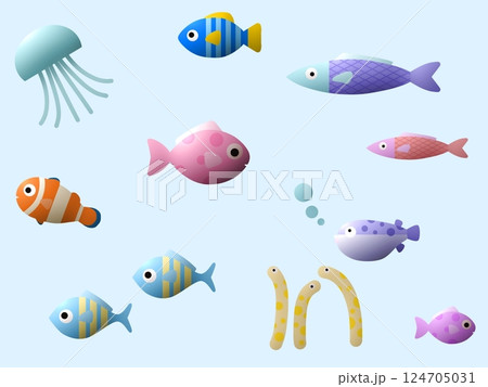 プクプク海の生き物のシームレスパターン D-2 プクプク海の生き物のシームレスパターン D-2 124705031