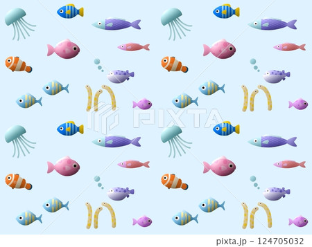 プクプク海の生き物のシームレスパターン　D-2’ 124705032