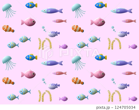 プクプク海の生き物のシームレスパターン　D-3' 124705034
