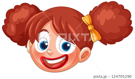 Cheerful Clown Girl with Red Hair and Bow 124705290