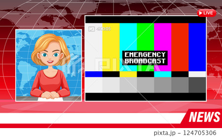 Animated News Broadcast with Emergency Alert Screen 124705306