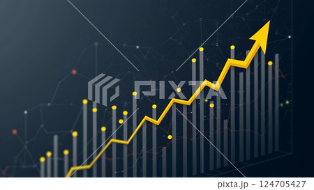 上昇トレンドを示す抽象的な黄色の金融チャート	 上昇トレンドを示す抽象的な黄色の金融チャート	 124705427