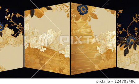 植物と金屏風 植物と金屏風 124705496
