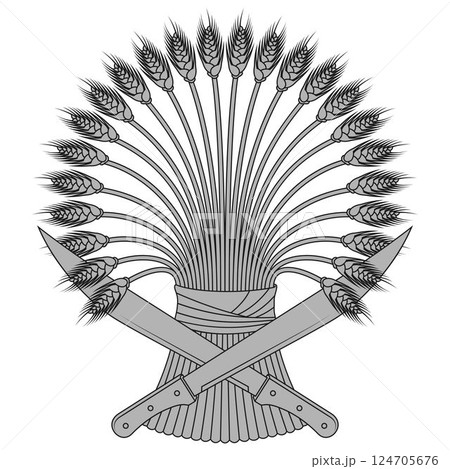 Wheat sheaf with machetes harvest symbol Wheat sheaf with machetes harvest symbol 124705676