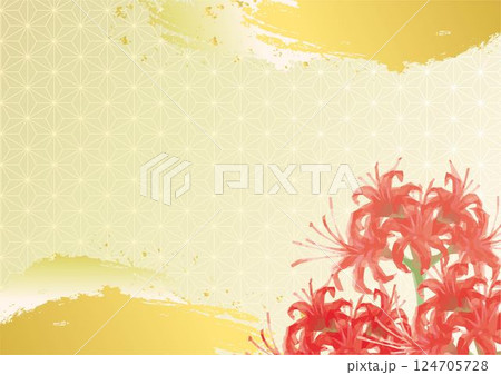 フレーム　お彼岸　彼岸花　秋　手描き　水彩　背景　和柄　イラスト素材 124705728