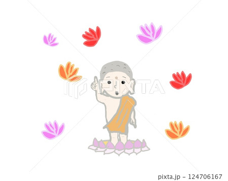 釈迦の誕生と天から花が降ってくる風景 124706167