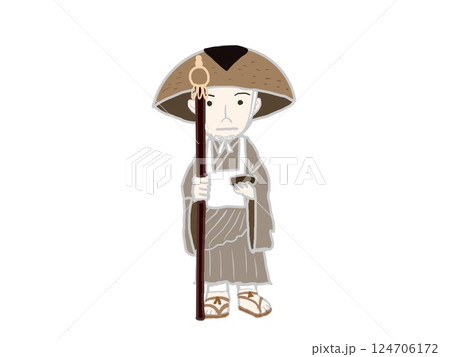 弘法大師が旅をして修行をする全身の姿 弘法大師が旅をして修行をする全身の姿 124706172