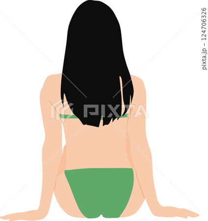浜辺で夏休みを満喫する女性のイラスト(海水浴) 124706326