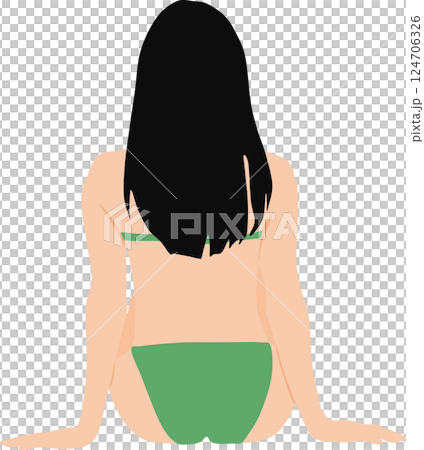 浜辺で夏休みを満喫する女性のイラスト(海水浴) 124706326