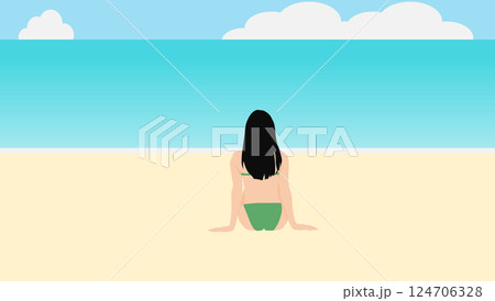 浜辺で夏休みを満喫する女性のイラスト(海水浴) 124706328