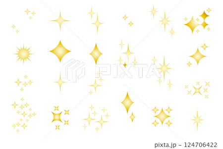 金の星のモチーフのイラスト、記号セット。 金の星のモチーフのイラスト、記号セット。 124706422