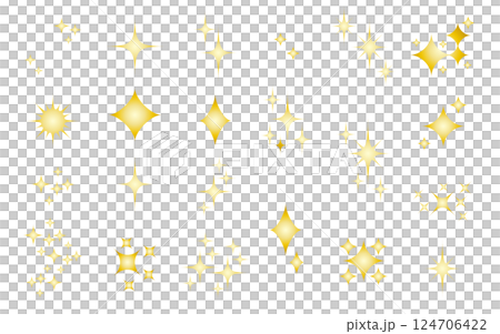 金の星のモチーフのイラスト、記号セット。 金の星のモチーフのイラスト、記号セット。 124706422