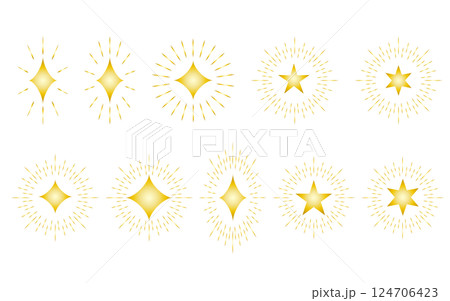 輝く星を表現したシンプルなイラストセット。 124706423