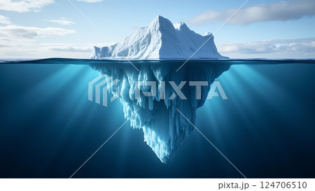青い透明感が巨大な氷山の一角 124706510