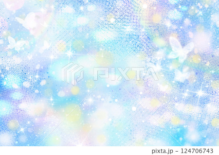 蝶の神秘的、メルヘン、幻想的なきらきら光るグラデーション背景壁紙イラストテクスチャ【青、水色】 124706743