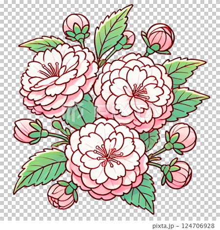 可愛的日式重瓣櫻花插畫 124706928