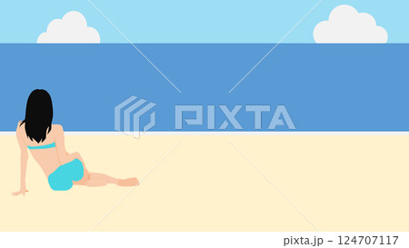 浜辺で夏休みを満喫する女性のイラスト(海水浴) 浜辺で夏休みを満喫する女性のイラスト(海水浴) 124707117