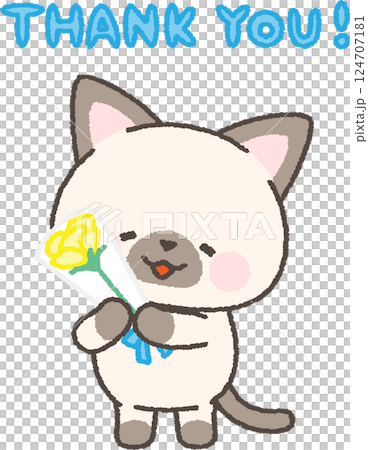 暹羅貓拿著一束黃玫瑰 124707181