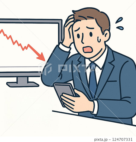 株価暴落にショックを受けるビジネスマンのイラスト 124707331