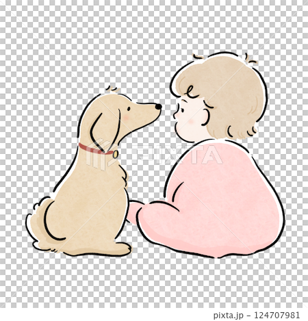 小狗和嬰兒友好的背視水彩粉紅 124707981