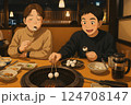 焼肉を楽しむ親子 124708147