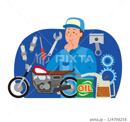 バイクの整備をする男性 124708258
