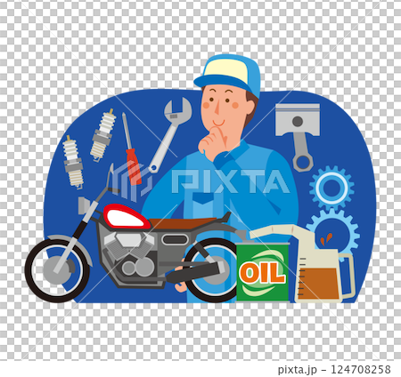 バイクの整備をする男性 124708258