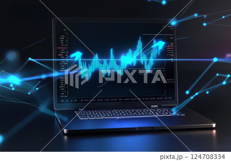 Laptop Displaying Business Growth Chart 124708334