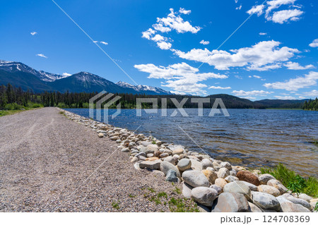 Cabin Lake Dam summer scenic view. Jasper National Park, Alberta, Canada. Cabin Lake Dam summer scenic view. Jasper National Park, Alberta, Canada. 124708369