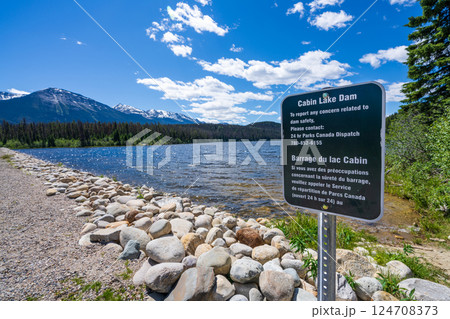 Cabin Lake Dam summer scenic view. Jasper National Park, Alberta, Canada. Cabin Lake Dam summer scenic view. Jasper National Park, Alberta, Canada. 124708373