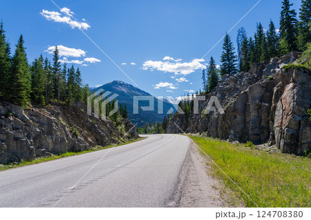 Yellowhead Highway in Jasper National Park, Alberta, Canada. Breathtaking Scenic View in the Canadian Rockies. 124708380