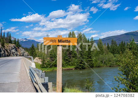 Miette River in Jasper National Park. Alberta, Canada. Canadian Rockies summer landscape. 124708382