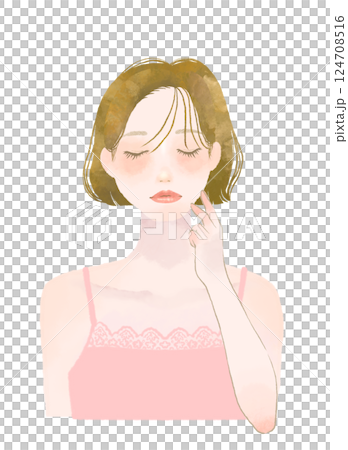 肌に手を添えて目をつぶる女性の美容イラスト スキンケア 肌に手を添えて目をつぶる女性の美容イラスト スキンケア 124708516