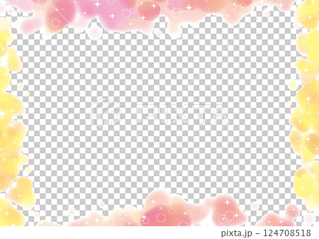 ピンクと黄色の絵の具のやさしい白背景フレーム ピンクと黄色の絵の具のやさしい白背景フレーム 124708518