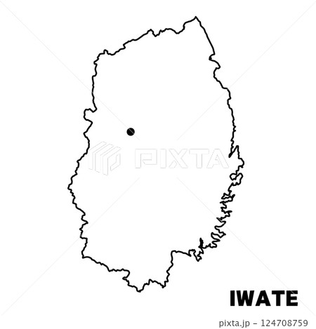 岩手県単独の地図イラスト　都道府県別の白地図線画　県庁所在地 124708759