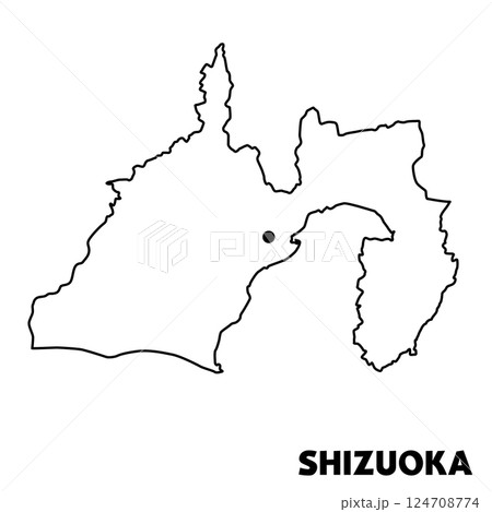 静岡県単独の地図イラスト　都道府県別の白地図線画　県庁所在地 124708774