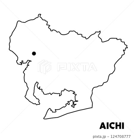愛知県単独の地図イラスト　都道府県別の白地図線画　県庁所在地 124708777