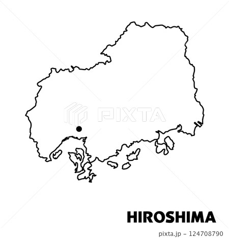 広島県単独の地図イラスト 都道府県別の白地図線画 県庁所在地 広島県単独の地図イラスト 都道府県別の白地図線画 県庁所在地 124708790