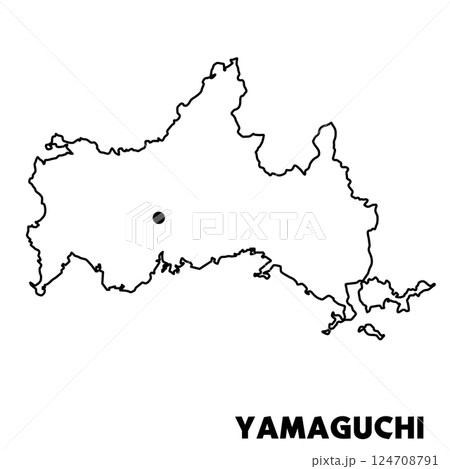 山口県単独の地図イラスト 都道府県別の白地図線画 県庁所在地 山口県単独の地図イラスト 都道府県別の白地図線画 県庁所在地 124708791
