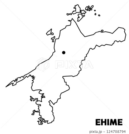 愛媛県単独の地図イラスト　都道府県別の白地図線画　県庁所在地 124708794