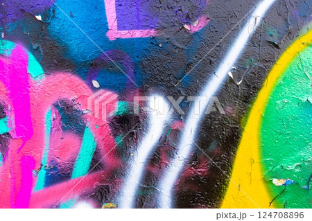 Graffiti Art with Neon Colors and Abstract Shapes in 80s Urban Style 124708896