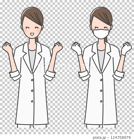 Illustration material: Happy, smiling female doctor/female dentist (bare face/mask) 124708979