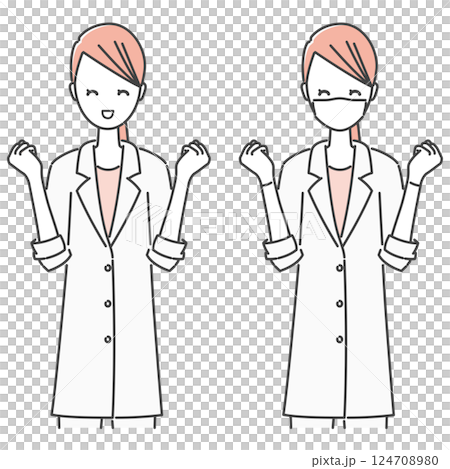 Illustration material: Happy, smiling female doctor/female dentist in a happy pose (simple, monotone) 124708980