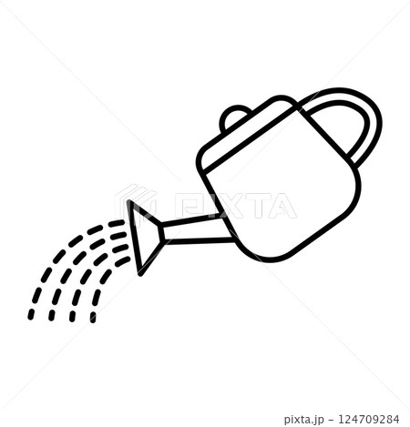 Watering can icon isolated on white. Watering can pouring water. 124709284